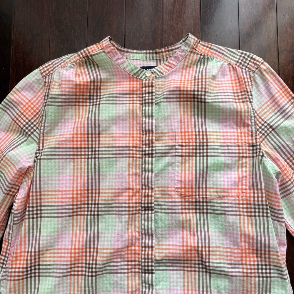 Lands' End Women’s Button Tunic Blouse Flannel Size L Plaid Pockets Easter Long - Picture 2 of 9